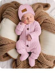 SHEIN Newborn Baby Girl Cute Knitted Jumpsuit With Footies And Hat Set, Versatile For Autumn/Winter Newborn Baby Photoshoot Outfit Newborn Sweater Romper Newborn Going Home Outfit Baby Knit Jumpsuit Newborn Knit Outfit Fall