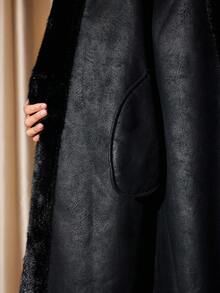 Vintamour Women's Warm Button-Up Long Sleeve Faux Fur Coats, Autumn/Winter Winter Clothes For Women Women's Winter Coat New Year Women's Clothes - Black - View 8