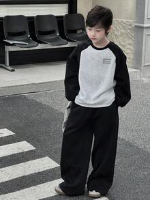 DAZY 2pcs Tween Boys Casual Long Sleeve Sweatshirt And Loose Pants Set Fall - Black - View 1