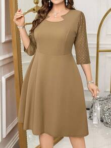 Gownix 大码优雅派对金属银色拼布连衣裙 - 棕色 - 查看 3