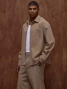 Musero Oversized Long Sleeve Premium Button Through Contrast Stitch Front Pocket Shirt Top Only Fall/Autumn Winter