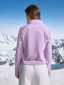 In My Nature 女式纯色插肩袖拉链半开襟户外羊毛夹克 - 紫色 - 查看 2