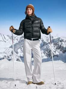 In My Nature Women's Letter Print Long Sleeve Zip-Up Hooded Sports Jacket, Winter - Black - View 5