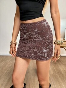 Siren Gaze Váy ôm sát bodycon mini đính sequin hoa, váy dự tiệc sang trọng, thanh lịch, trang trọng, váy họa tiết màu nâu xuyên thấu, thời trang thu đông mới 2025 phải có khi đi làm, đi chơi, tiệc tùng, hóa trang Halloween, tiệc Giáng sinh, dạ hội tốt nghiệp - màu nâu - Xem 4