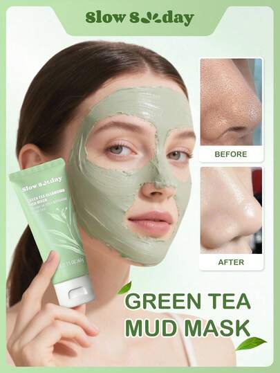 SlowSunday Green Tea Cleansing Mud Mask, Face Mask, Deep Cleansing, Pore Cleansing, Brightening & Soothing, Mud Mask Skincare, Oil Control & Unclog Pores To Reveal Smoother, For Winter, Y2K, Korean Skin Care, New Year, For Valentine's Day, Valentines Gift, Valentines Day Gift, Ideal For Party