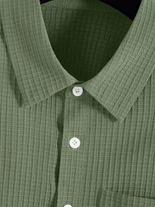 Manfinity Homme 夏季大码男士休闲纯色短袖衬衫 - 薄荷綠 - 查看 4