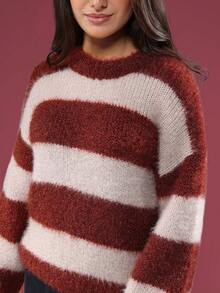 SUMWON Striped Knit Sweater With Crew Neck Long Sleeves Winter Cozy Pullover - Multicolor - View 4