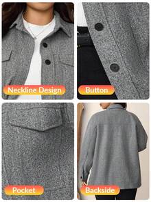 Zelara Plus Drop Shoulder Flap Pocket Overcoat, For Winter Fall Autumn - Grey - View 8