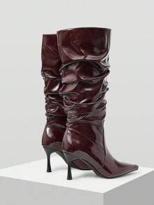 Mnmlis Stivali alla caviglia da donna colore rosso vino, moda versatile con tacco sottile/spesso, tacco alto, punta affusolata, stivali alti fino al ginocchio, adatti per autunno/inverno - Bordò - Visualizzare 11