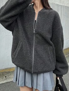 FRIFUL 女式超大羊毛飞行员夹克，宽松版型，纯色