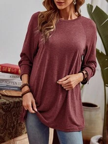 Rosumi Plus Size Round Neck Long Sleeve Casual Loose Soft Appealing Winter T-Shirt,Fall Clothes