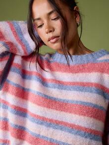 MISSGUIDED Oversized Brushed Knit Striped Jumper Sweater With Long Sleeves Casual Relaxed Fit Pullover Winter - Multicolor - View 4