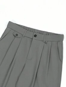 Manfinity Mode Men's Solid Color Pleated Pocket Straight Loose Casual Pants