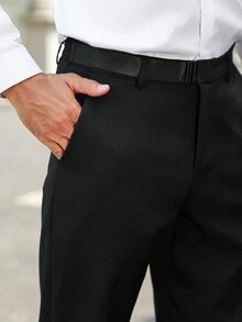 Manfinity Mode Quần âu ống đứng màu trơn dành cho nam, quần tây đen, quà tặng bạn trai/chồng, quà tặng kỷ niệm, tiền cũ - màu đen - Xem 2