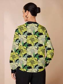 Shutterstock Glamance 女士V领插肩袖印花休闲百搭衬衫，秋季外出优雅时尚服饰系列 - 彩色 - 查看 2