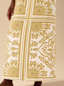 CAJUNI Women's Boho Vintage Black Printed Hollow-Out Loose Long Sleeve Maxi Dress, Vacation - Yellow - View 6