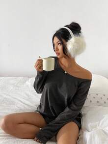 Aloruh 女士秋冬条纹长袖斜肩宽松休闲时尚衬衫 - 彩色 - 查看 5