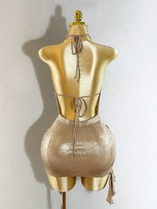 Mistrie Vestido mini dorado de cuello de capucha de mujer con Body de unicolor y metalizado