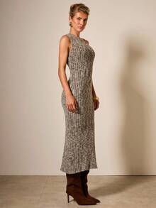 COSMINA Vestido de suéter de unicolor con cuello asimétrico ajustado para mujer en otoño/invierno - Multicolor - Ver 5