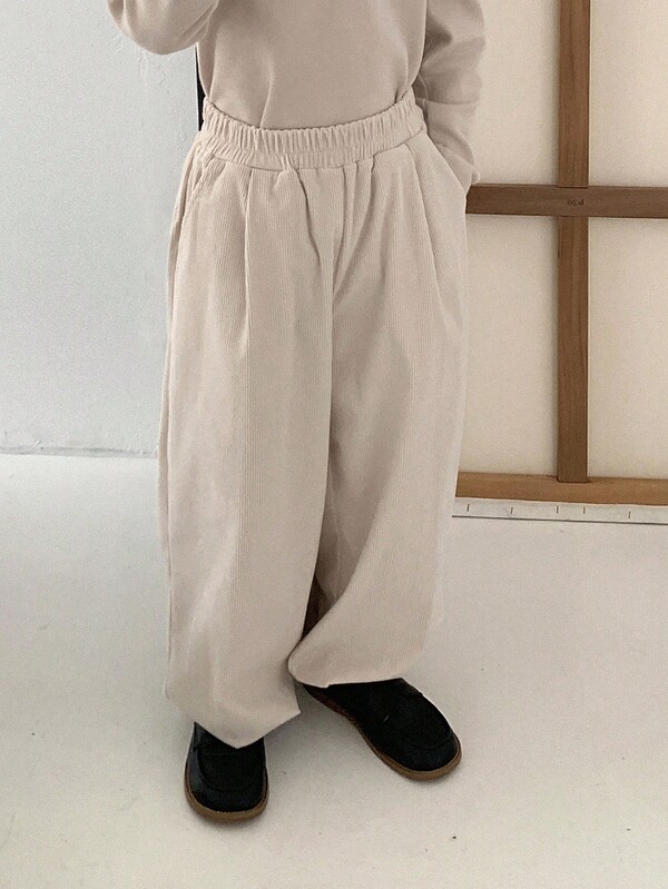 DAZY Casual Loose Wide Leg Elastic Waist Solid Color Tween Boys Pants