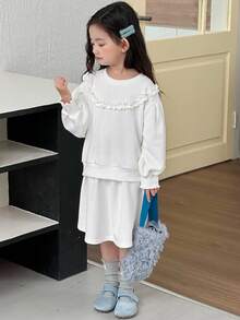 DAZY Young Girl Girls Cozy Knit Crew Neck Sweatshirt Set, Fall - White - View 3
