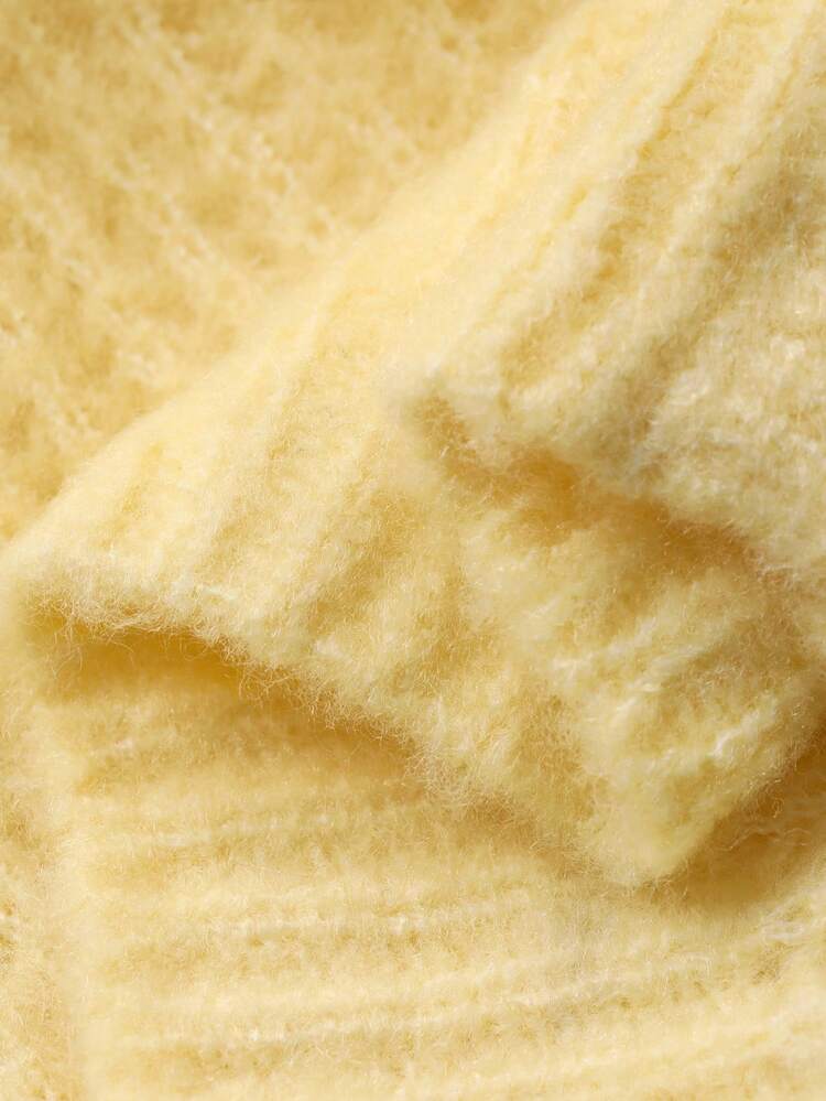 Women's Loose Casual Elegant Solid Color Minimalist Long Knit Cardigan, Cream Yellow, Autumn/Winter