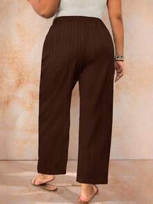Breezaya Pantalones de mujer de talla grande de unicolor, textura casual y minimalista, de manga larga - Marrón - Ver 4