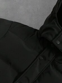 Manfinity Roghcode Men's Black Solid Color Hooded Winter Puffer Jacket,Basic Casual Date Long Sleeve Utility Pocket Thermal Lined Puffy Coat - Black - View 8