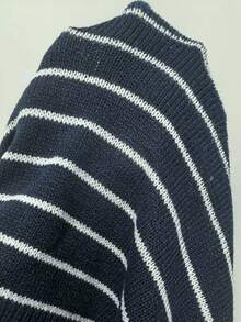 Chiquease Suéter holgado y casual a rayas y corto para mujer