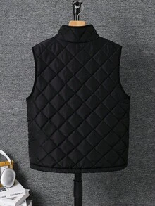 SHEIN 一件装青少年男童休闲运动学院风加厚复合绒里立领背心羽绒服，冬季外套，绗缝外套，黑色百搭，适合儿童返校、生日派对、晚宴、演出、开幕式等场合，日常穿着舒适，适合上学、滑雪、运动，适合秋冬季节。 - 黑色 - 查看 4