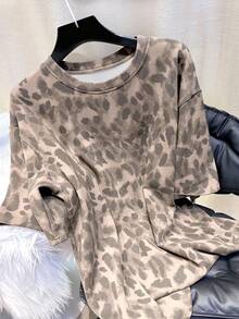 INAWLY T-shirt à manches courtes décontracté à imprimé léopard pour femmes, été