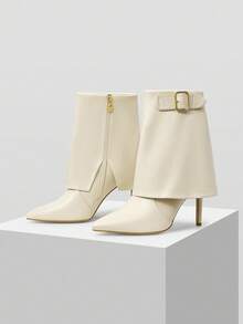 Mnmlis 女士鲨鱼靴高跟时尚踝靴 - 白色 - 查看 11