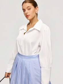 Calvaya Plus Size Women's New 2 In 1 Pleated Shirt Dress, Elegant For Commuting And Outings Fall Cloth For Women - Multicolor - View 3