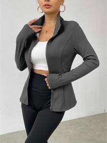 EMERY ROSE Chaqueta ajustada de unicolor con forro térmico, otoño/invierno - Gris Oscuro - Ver 4