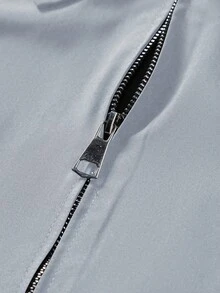 Manfinity Homme 男士休闲纯色拉链长袖夹克，秋季 - 淺灰色 - 查看 4