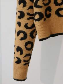 GlowEve 秋冬新款驼色豹纹毛衣开衫女时尚高端海军蓝领女士开襟针织外套