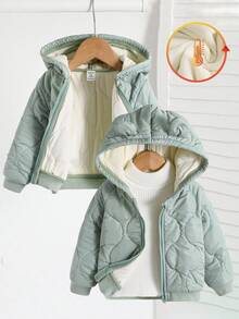 SHEIN 男婴小熊连帽外套，保暖内衬，休闲百搭，适合秋冬季节，男婴，我的第一个圣诞节，万圣节秋季男婴外套，婴儿外套，冬季婴儿服装 - 彩色 - 查看 11