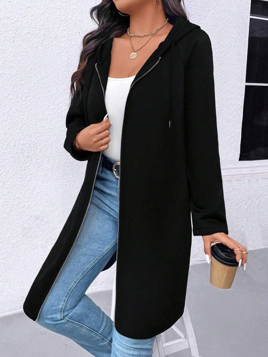 SHEIN PETITE Petite Women Loose Fit Sweatshirt Sweatshirt, Autumn/Winter - Black - View 1