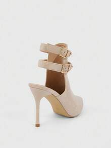 CUCCOO SZL 女士尖头细高跟中筒靴，时尚简约 - 米色 - 查看 4