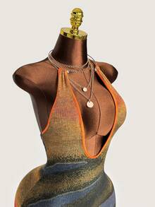 Amplova 性感渐变色金属环前镂空泪珠连体裤 - 彩色 - 查看 1