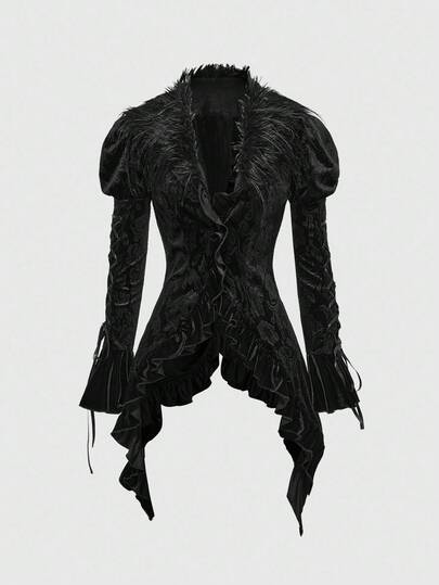 Goth Manteau long à capuche style gothique avec ourlet asymétrique en patchwork de fausse fourrure pour femmes, pour l'hiver