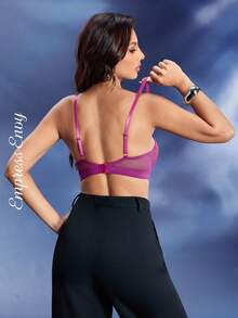 SHEIN 蕾丝拼布透明浪漫法式风格女士钢圈文胸 - 酒紅色 - 查看 2