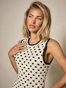 COSMINA Casual Polka Dot Fitted Round Neck Sleeveless Women Sweater Dress Autumn Winter Clothes For Women - Multicolor - View 7