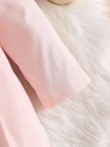 SHEIN 女婴仿毛领蝴蝶结装饰羊毛夹克，秋冬款 - 彩色 - 查看 7