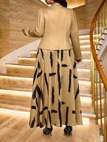 Fleurora Spring And Summer Elegant Commuting Office Colorful Knitted Lapel Button Midi Long Sleeve Plus Size Faux Fur Coats Wedding Guest Dress For Women Fall Women Clothes Autumn Outfits For Women Fall Women Clothes Wedding Guest Dress For Women Fall Dresses For Women Gold Dress Going Out Tops Country Dress For Women Plus Size Dresses For Women Business Casual For Women Teacher Outfits For Women - Multicolor - View 2