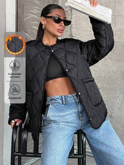 EURMUSE Quilted Dual Pocket Belted Winter Coat