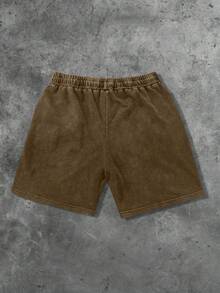 ROMWE MEN Street Life 男士斑马纹设计夏季短裤，做旧水洗处理 - 咖啡棕 - 查看 2