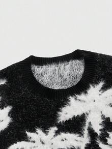 ROMWE MEN Men's Casual Coconut Tree Pattern Crew Neck Long Sleeve Sweater, Autumn/Winter - Black and White - View 3