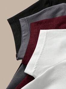 SHEIN BASICS 4pcs/Set Casual Solid Color Knit Round Neck Short Sleeve Fitted Cropped Women T-Shirts