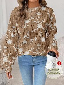 SHEIN LUNE 秋冬女士休闲花卉印花宽松圆领长袖运动衫 - 彩色 - 查看 1